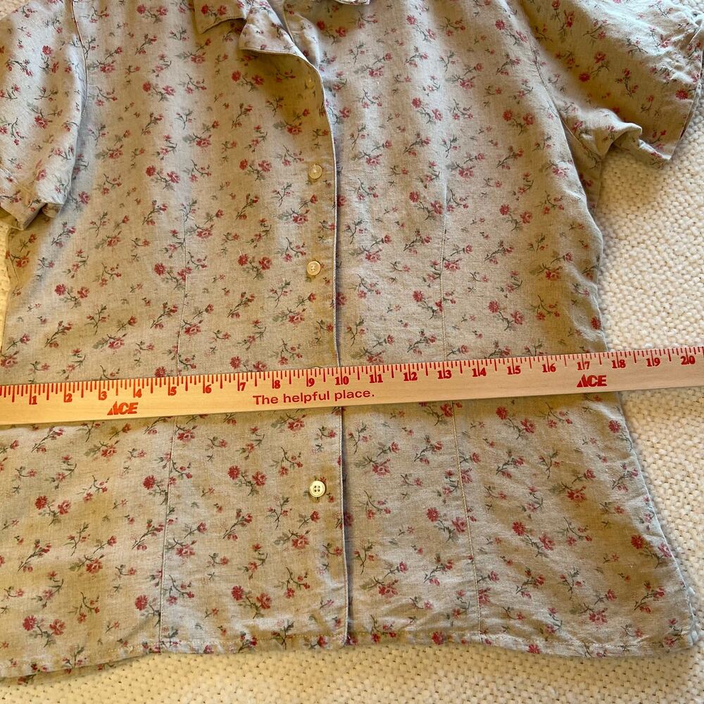 VTG Van Heusen Linen Blend Ditzy Floral Button Up Top Size S Cottagecore Ecru - Picture 7 of 9